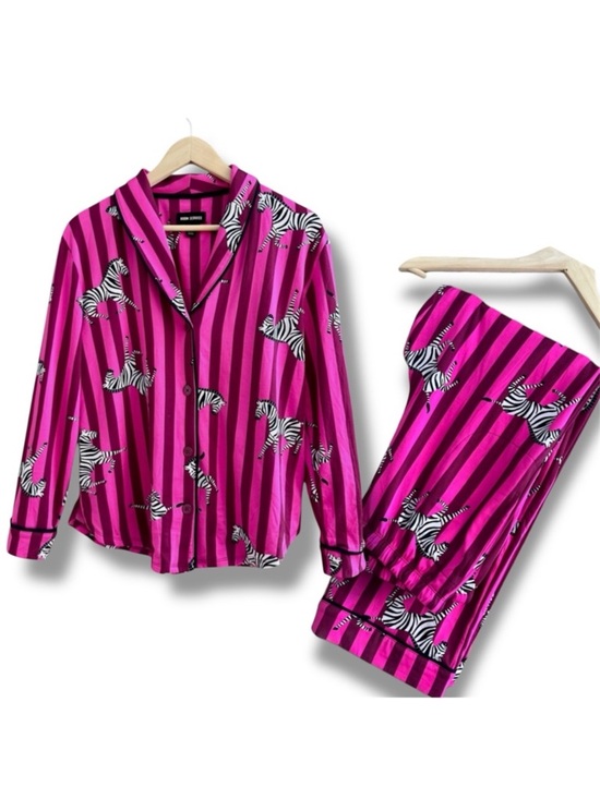 Room Service Other - Room Service Pink Zebra Print Pajama Set Notch Collar Top